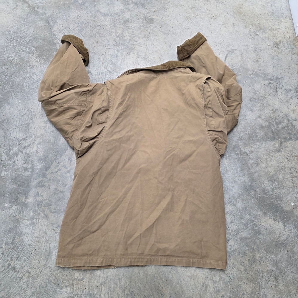 Vintage Mens Tan Workwear Chore Jacket Corduroy Collar Quilted Lined Distressed - Picture 3 of 7